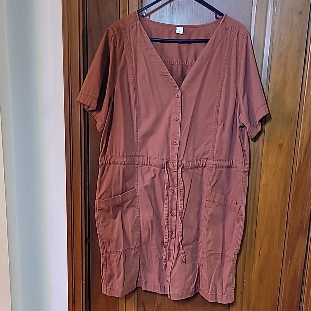 Old Navy Red V-Neck Button Down Shirt Dress